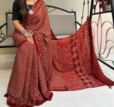 Modal Silk Ajrakh Printed Sarees Price (25)