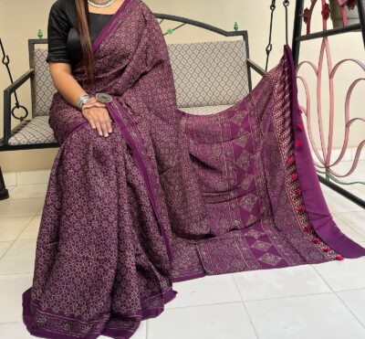 Modal Silk Ajrakh Printed Sarees Price (9)