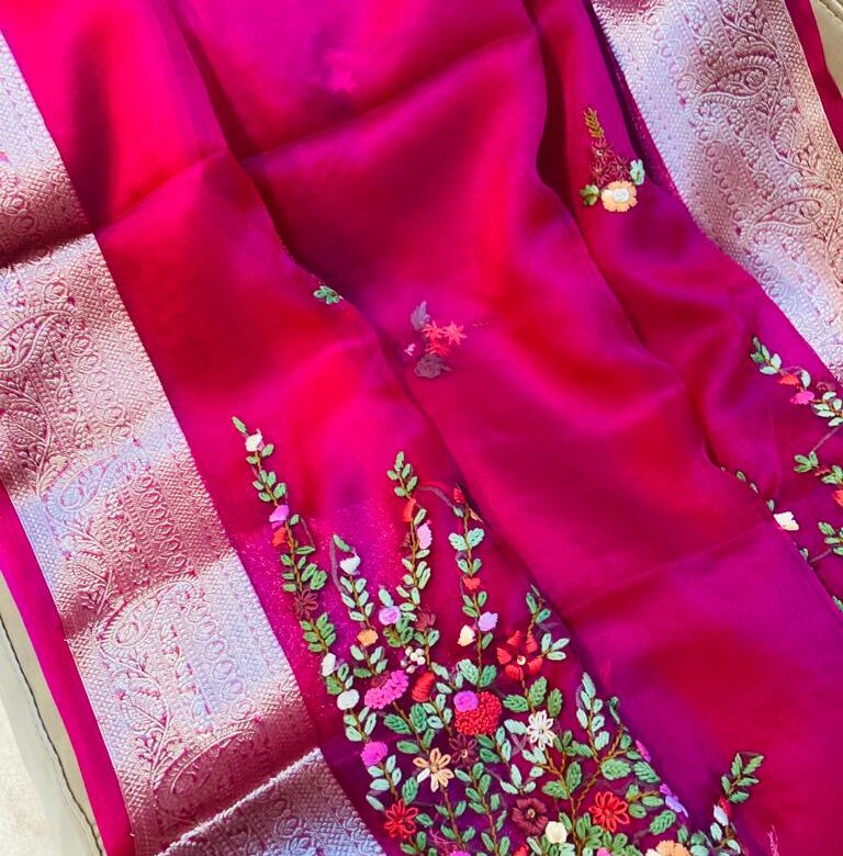 Organza French Knot Work Sarees (20)