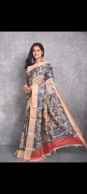 Pure Handloom Desi Tussar Silk Kalmakari Sarees (10)