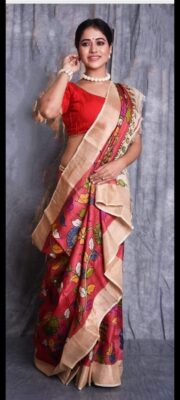 Pure Handloom Desi Tussar Silk Kalmakari Sarees (5)