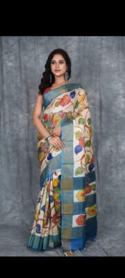 Pure Handloom Desi Tussar Silk Kalmakari Sarees (8)