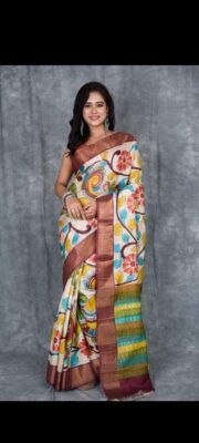 Pure Handloom Desi Tussar Silk Kalmakari Sarees (9)