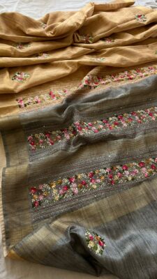 Linen Silk Sarees With Frenchknot Work (1)