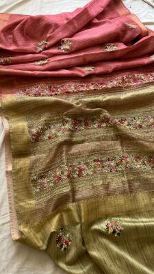 Linen Silk Sarees With Frenchknot Work (10)
