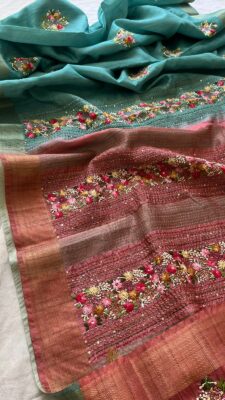 Linen Silk Sarees With Frenchknot Work (11)
