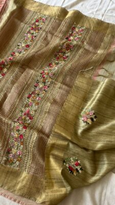Linen Silk Sarees With Frenchknot Work (12)