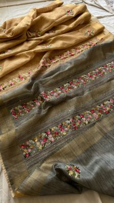 Linen Silk Sarees With Frenchknot Work (2)