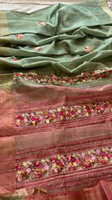 Linen Silk Sarees With Frenchknot Work (3)