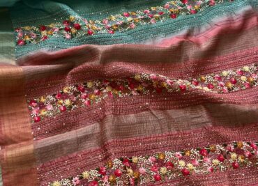Linen Silk Sarees With Frenchknot Work (4)