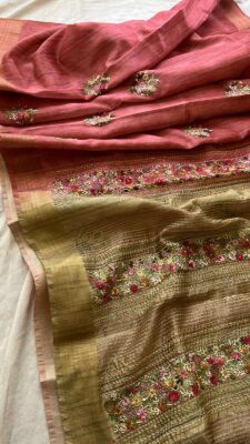Linen Silk Sarees With Frenchknot Work (5)