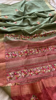 Linen Silk Sarees With Frenchknot Work (6)