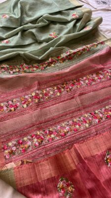 Linen Silk Sarees With Frenchknot Work (7)