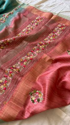 Linen Silk Sarees With Frenchknot Work (8)