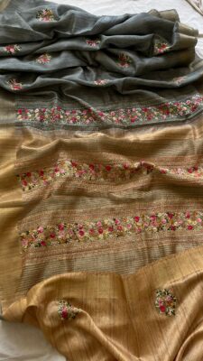 Linen Silk Sarees With Frenchknot Work (9)