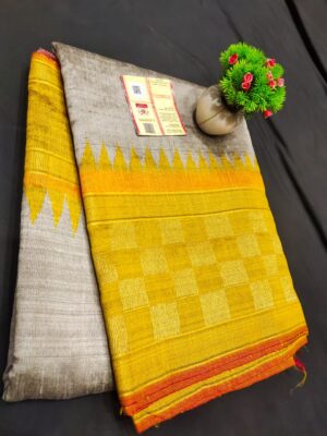 Pure Raw Silk Both Side Temple Border And Box Design With Blouse (12)