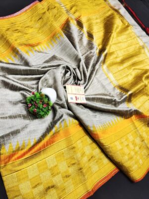 Pure Raw Silk Both Side Temple Border And Box Design With Blouse (13)