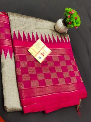 Pure Raw Silk Both Side Temple Border And Box Design With Blouse (15)