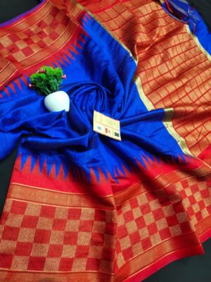 Pure Raw Silk Both Side Temple Border And Box Design With Blouse (20)
