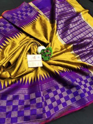 Pure Raw Silk Both Side Temple Border And Box Design With Blouse (5)