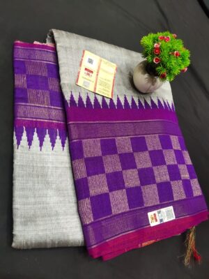 Pure Raw Silk Both Side Temple Border And Box Design With Blouse (7)