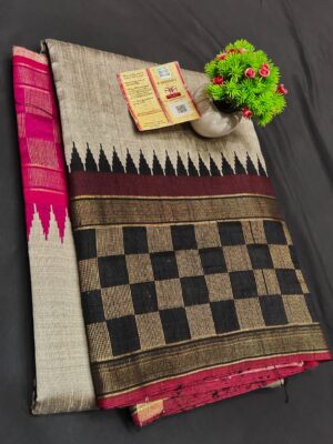 Pure Raw Silk Both Side Temple Border And Box Design With Blouse (8)