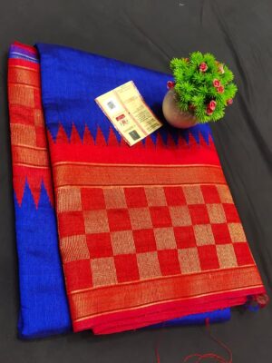 Pure Raw Silk Both Side Temple Border And Box Design With Blouse (9)