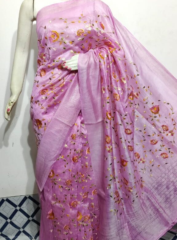 Beautiful Linen Silk Embroidary Sarees (12)