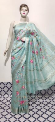 Beautiful Linen Silk Embroidary Sarees (51)