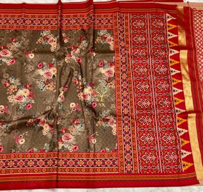 Beautiful Floral Prints Spun Silk Sarees (10)
