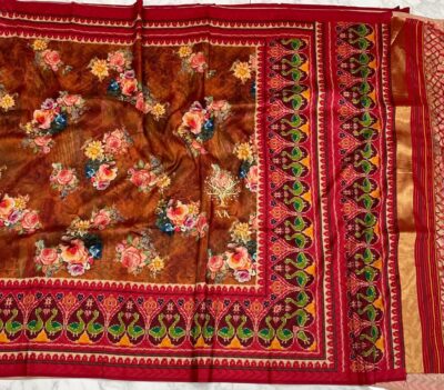 Beautiful Floral Prints Spun Silk Sarees (12)