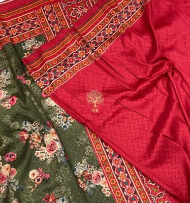 Beautiful Floral Prints Spun Silk Sarees (14)