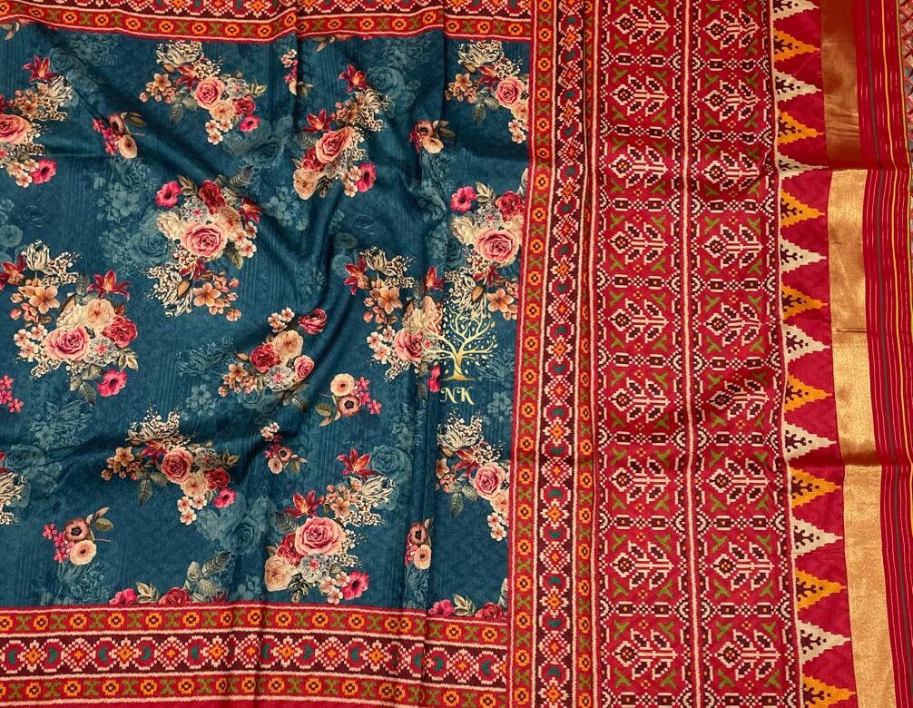 Beautiful Floral Prints Spun Silk Sarees (15)