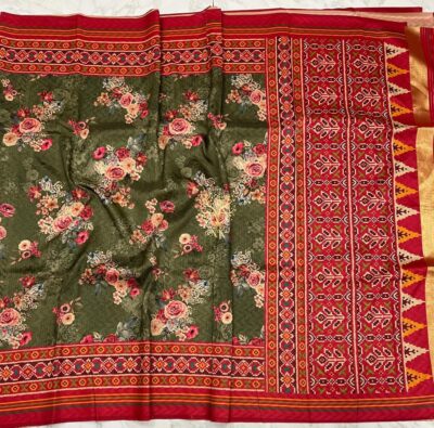 Beautiful Floral Prints Spun Silk Sarees (3)