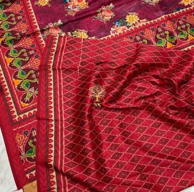 Beautiful Floral Prints Spun Silk Sarees (5)