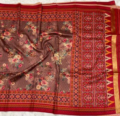 Beautiful Floral Prints Spun Silk Sarees (7)