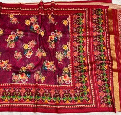 Beautiful Floral Prints Spun Silk Sarees (8)