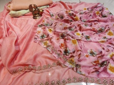 Chinon Printed With Work Sarees (10)