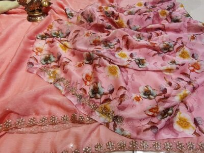 Chinon Printed With Work Sarees (13)
