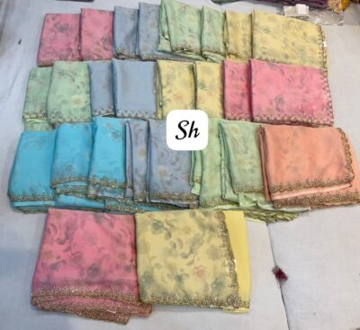 Chinon Printed With Work Sarees (14)
