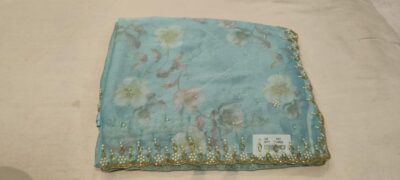 Chinon Printed With Work Sarees (17)