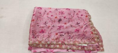 Chinon Printed With Work Sarees (21)