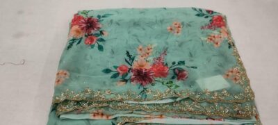 Chinon Printed With Work Sarees (22)