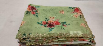 Chinon Printed With Work Sarees (24)