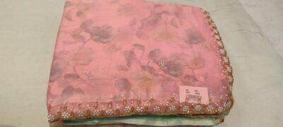 Chinon Printed With Work Sarees (3)