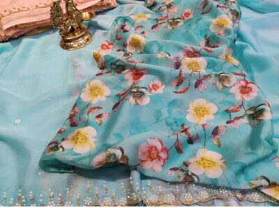 Chinon Printed With Work Sarees (8)