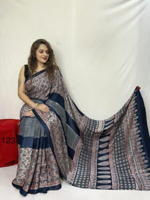 Pure Ajrakh Modal Silk Sarees With Price (1)