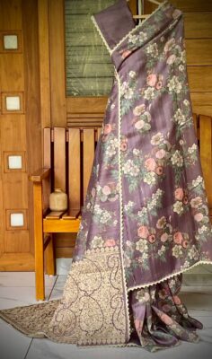 Pure Tussar Floral Digital Printed Sarees With Blouse (12)