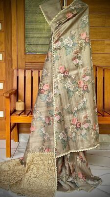 Pure Tussar Floral Digital Printed Sarees With Blouse (13)
