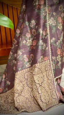 Pure Tussar Floral Digital Printed Sarees With Blouse (3)